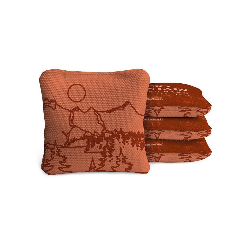 4 - in Travel Dual - Sided Cornhole Bags | National Parks Collection - Rocky Mountain Burnt Orange EGCB44TS-45 | American Cornhole Association