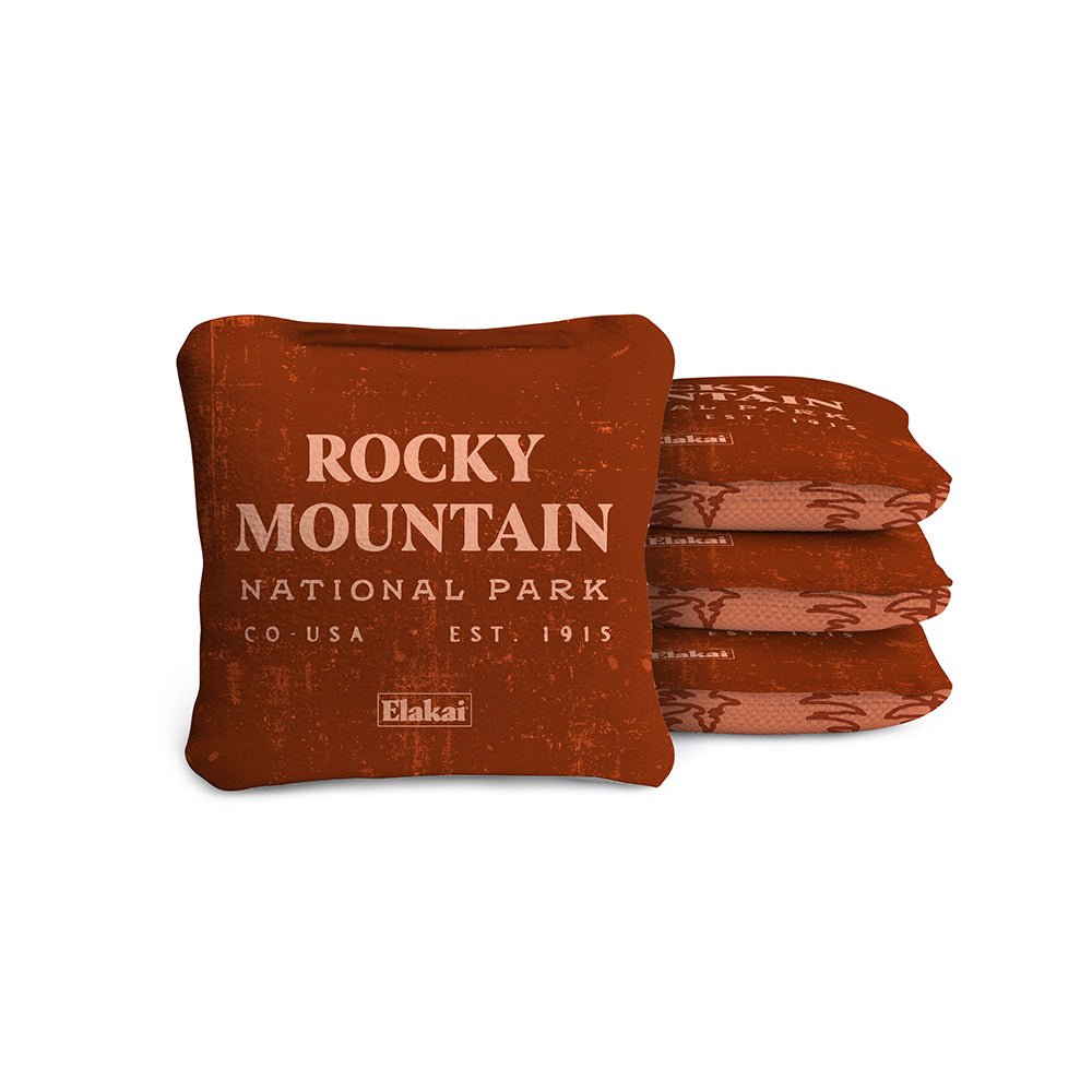 4 - in Travel Dual - Sided Cornhole Bags | National Parks Collection - Rocky Mountain Burnt Orange EGCB44TS-45 | American Cornhole Association