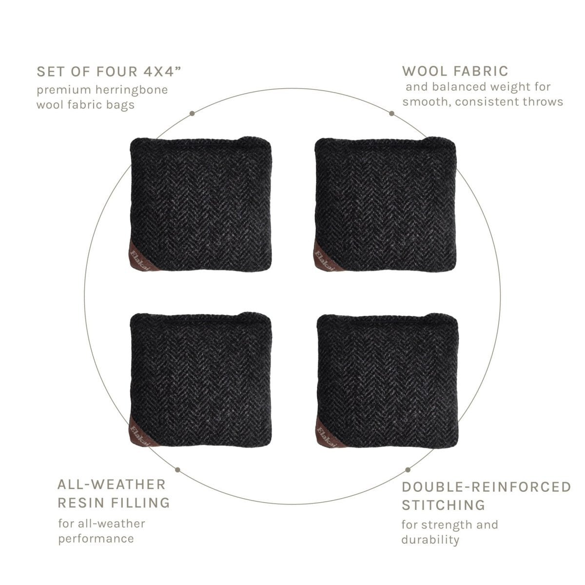 4-in Travel Herringbone Cornhole Bags | Premium All-Weather Collection - Black EGCB44H-08 | American Cornhole Association