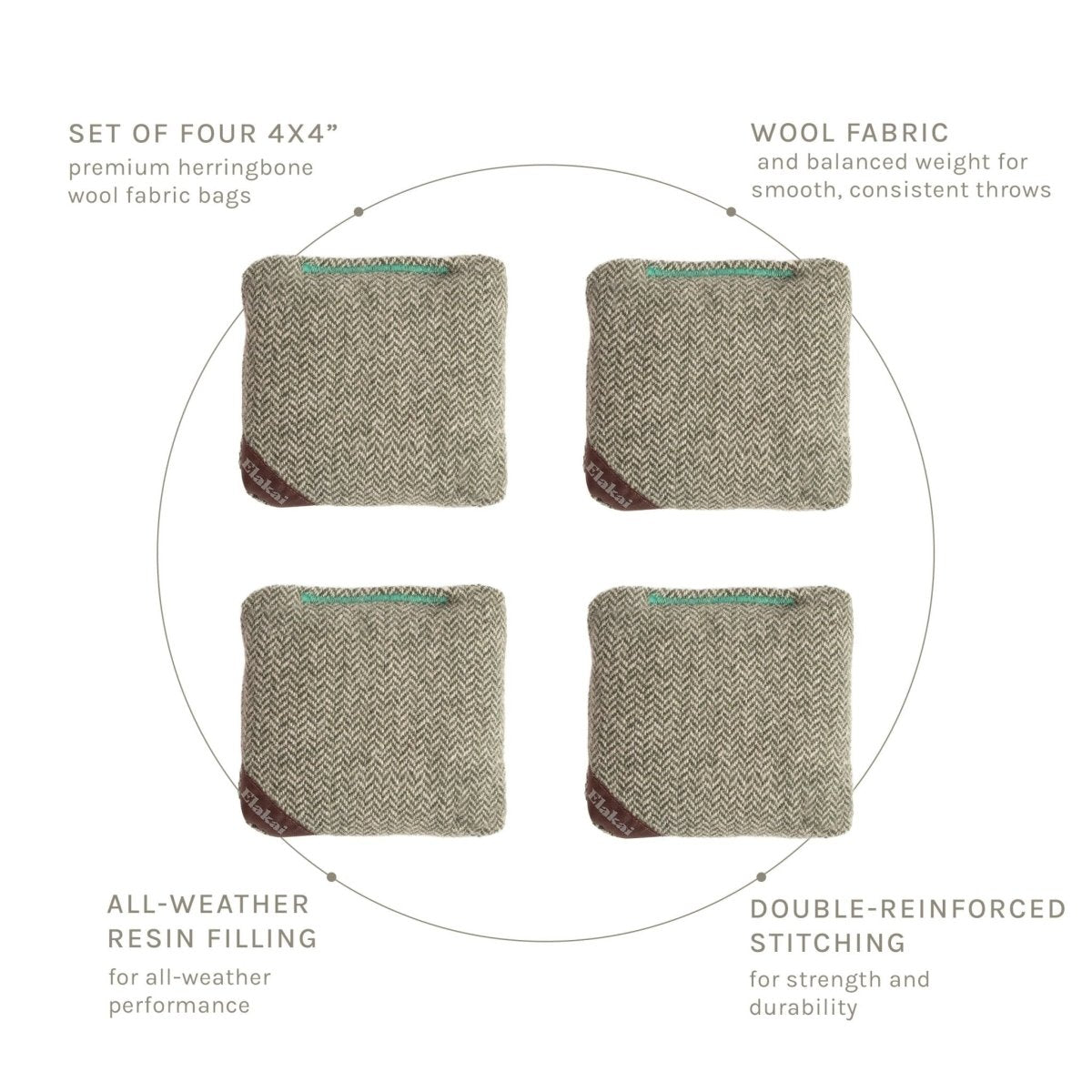 4-in Travel Herringbone Cornhole Bags | Premium All-Weather Collection - Green Sprout EGCB44H-04 | American Cornhole Association