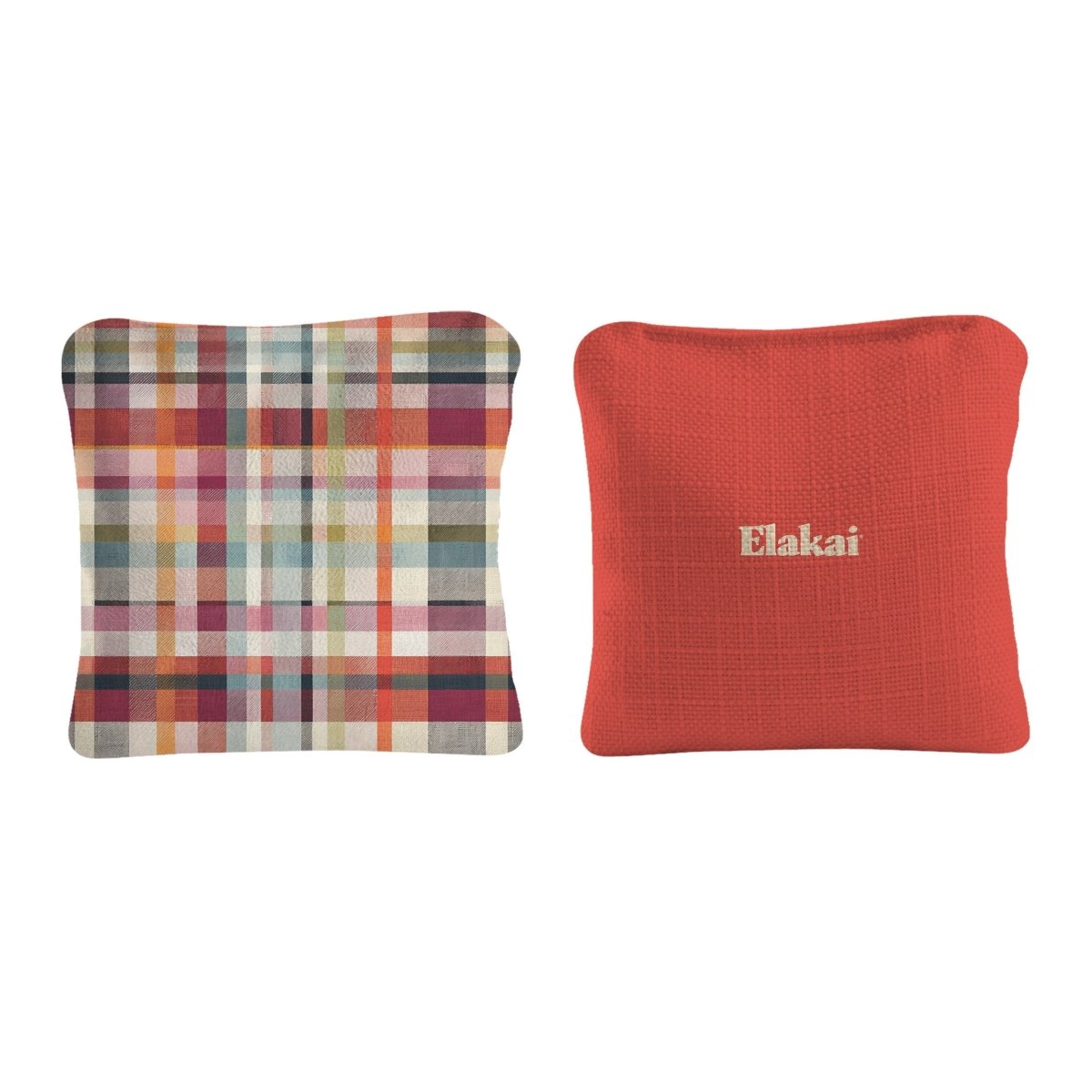 6-in Dual-Sided Cornhole Bags | Plaid Collection - Madras Plaid Sunset Orange EGCB66TS-60 | American Cornhole Association
