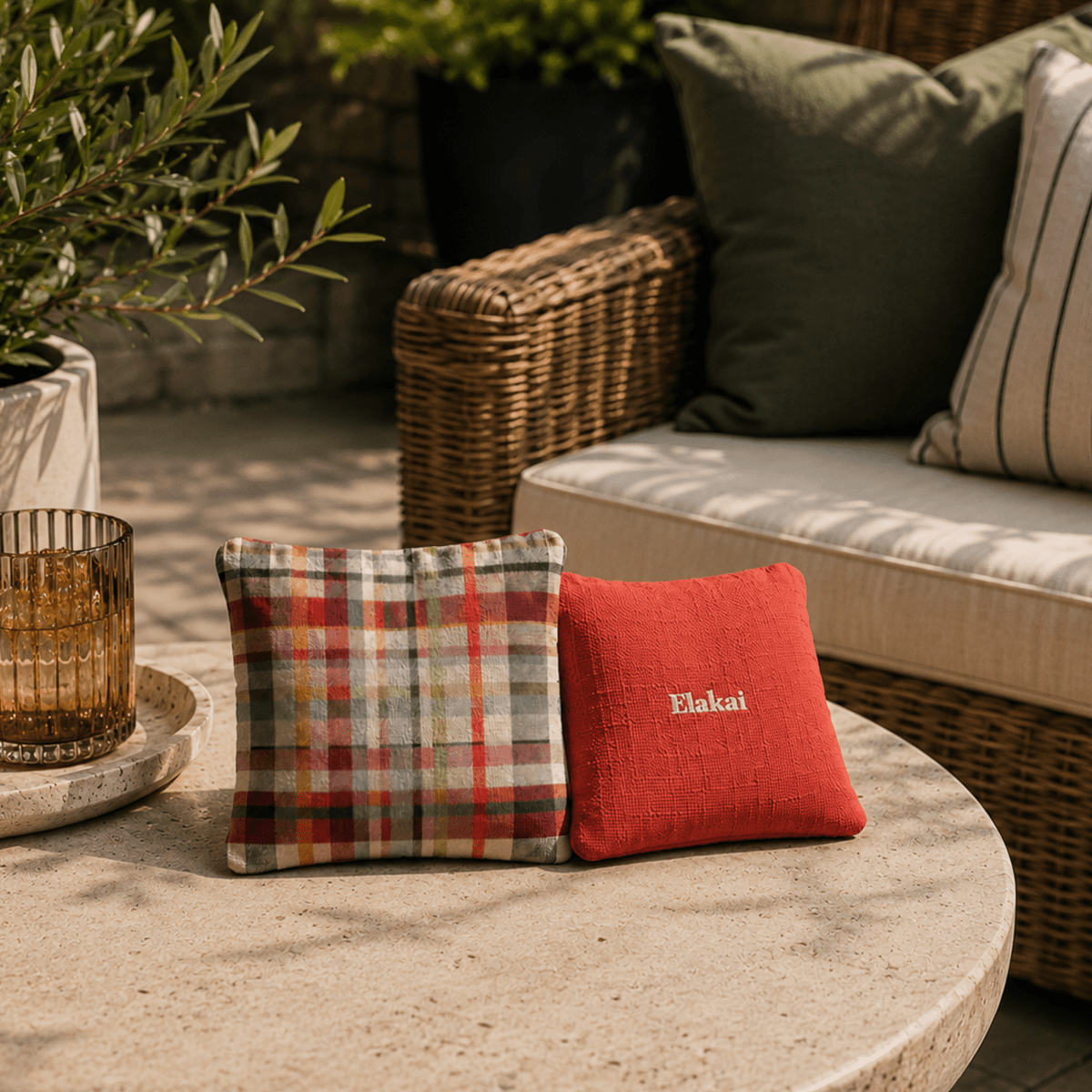 6-in Dual-Sided Cornhole Bags | Plaid Collection - Madras Plaid Sunset Orange EGCB66TS-60 | American Cornhole Association