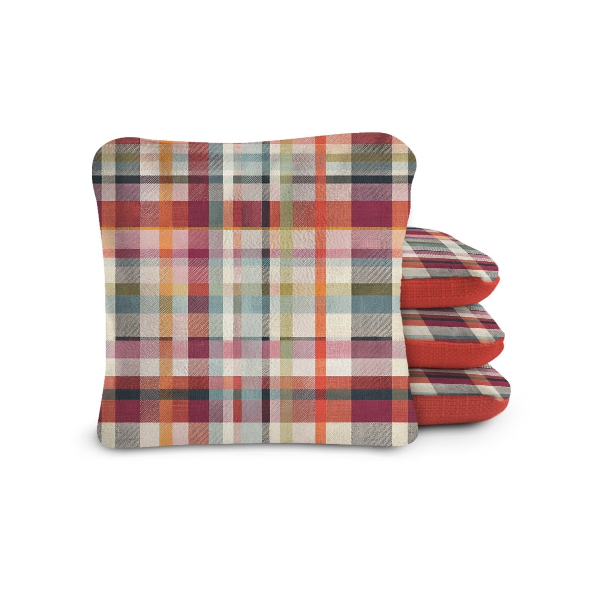 6-in Dual-Sided Cornhole Bags | Plaid Collection - Madras Plaid Sunset Orange EGCB66TS-60 | American Cornhole Association