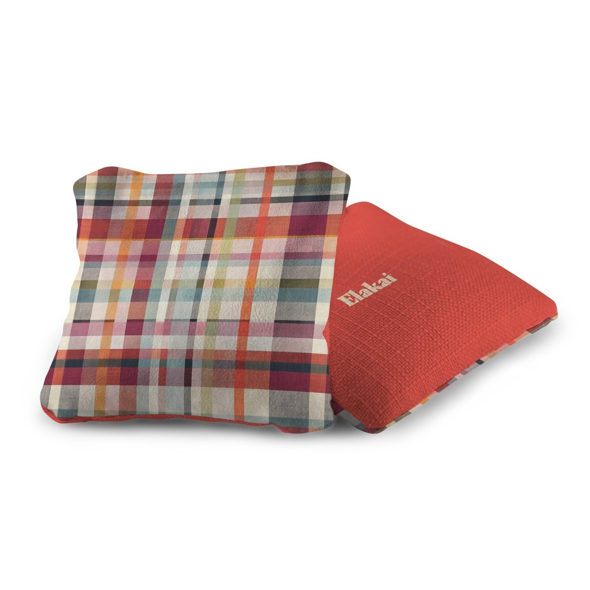 6-in Dual-Sided Cornhole Bags | Plaid Collection - Madras Plaid Sunset Orange EGCB66TS-60 | American Cornhole Association