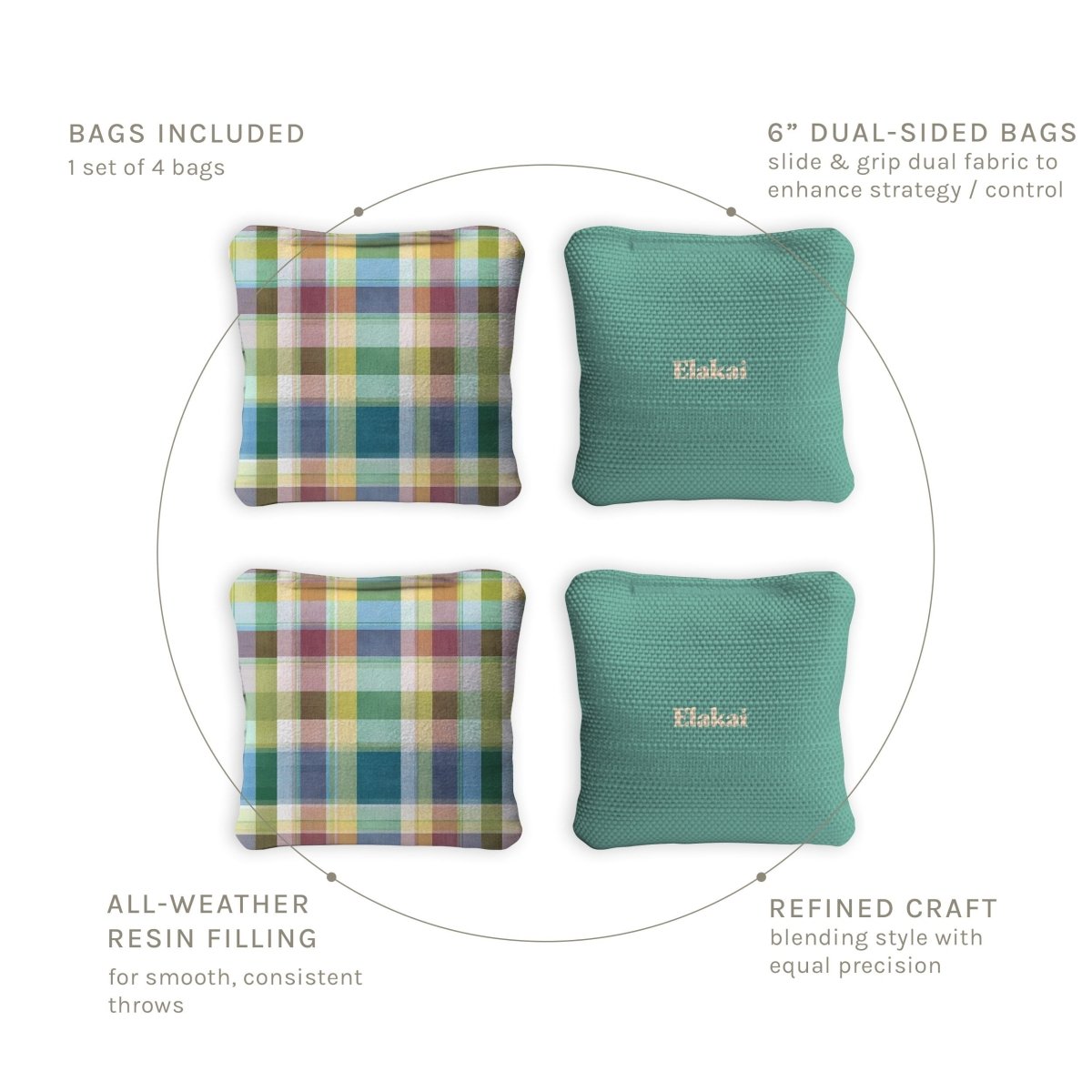 6-in Dual-Sided Cornhole Bags | Plaid Collection - Retro Patchwork Plaid Spring Lake EGCB66TS-61 | American Cornhole Association