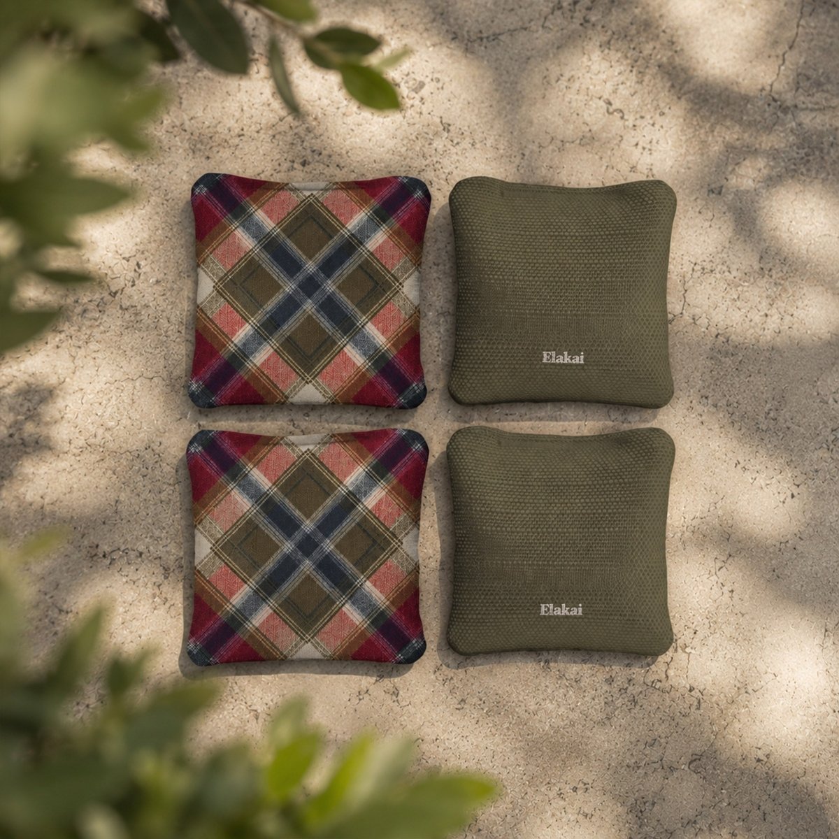 6-in Dual-Sided Cornhole Bags | Plaid Collection - Rustic Tartan Plaid Olive Green EGCB66TS-54 | American Cornhole Association