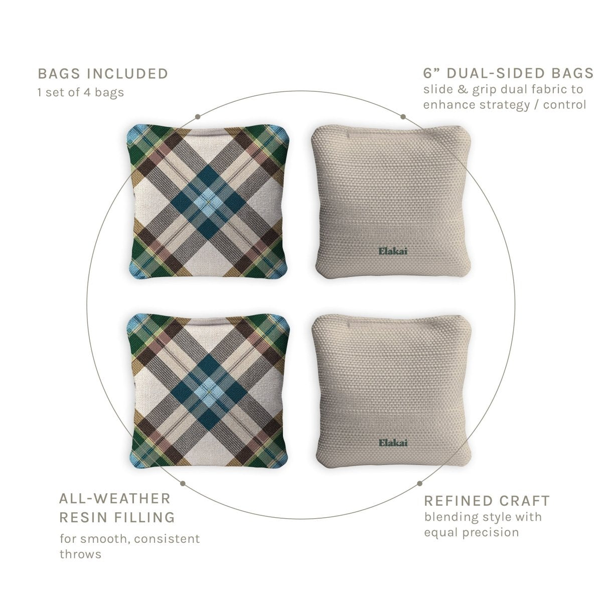 6-in Dual-Sided Cornhole Bags | Plaid Collection - Vintage Glen Plaid Cream EGCB66TS-55 | American Cornhole Association