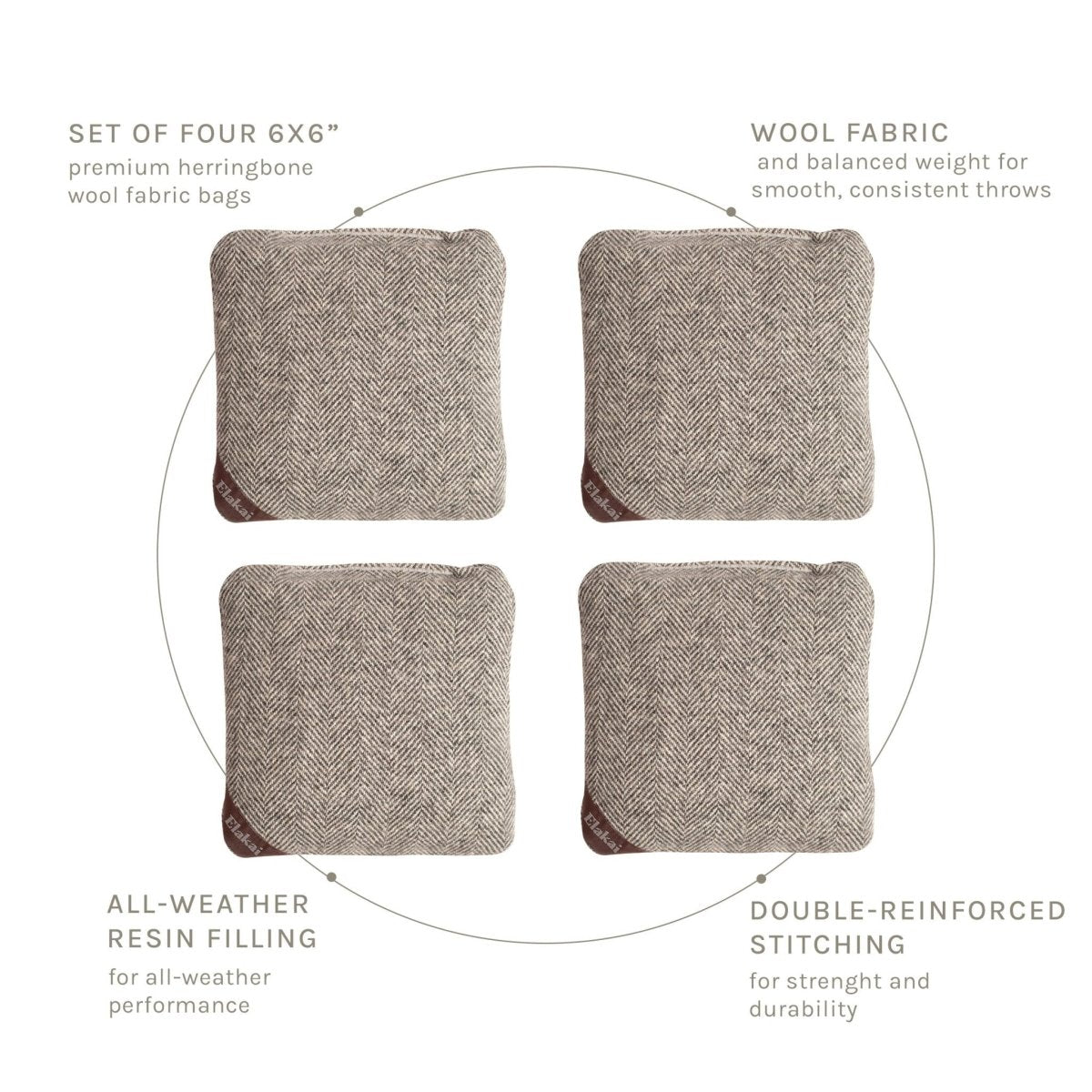 6-in Herringbone Cornhole Bags | Premium All-Weather Collection - Gray Dove EGCB66H-07 | American Cornhole Association