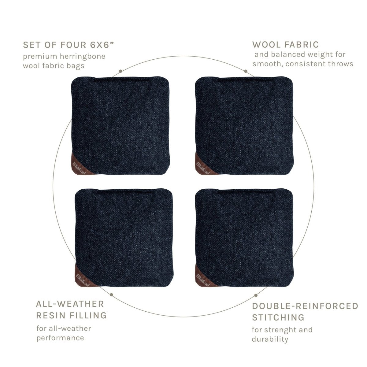 6-in Herringbone Cornhole Bags | Premium All-Weather Collection - Midnight Navy EGCB66H-06 | American Cornhole Association