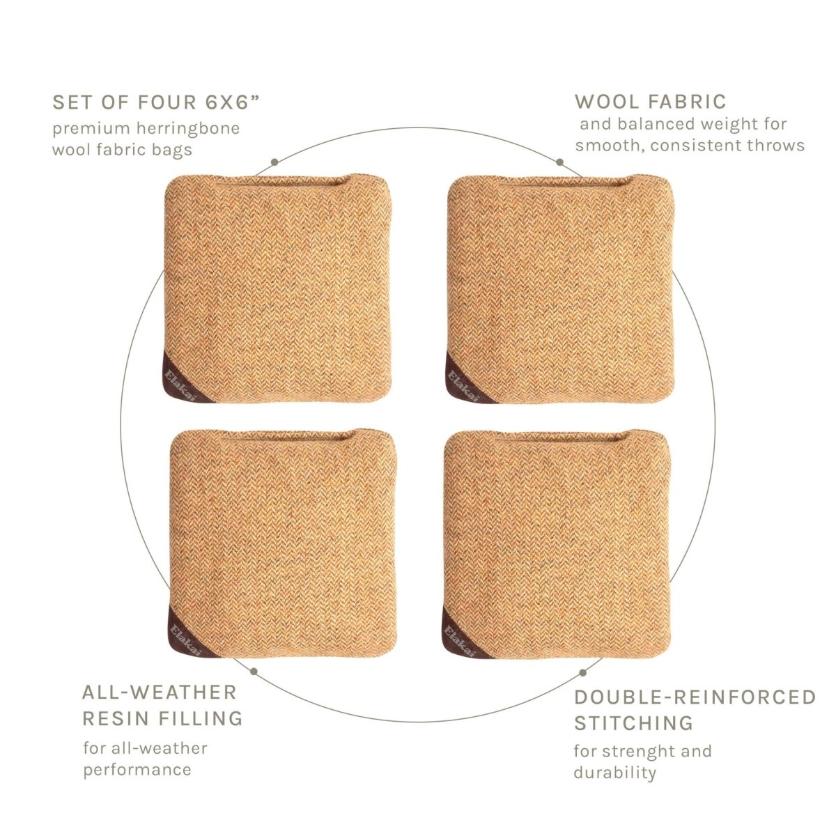 6-in Herringbone Cornhole Bags | Premium All-Weather Collection - Yellow Ochre EGCB66H-03 | American Cornhole Association