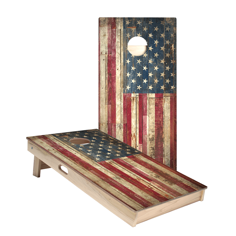 Rustic United States Flag Star Cornhole Boards