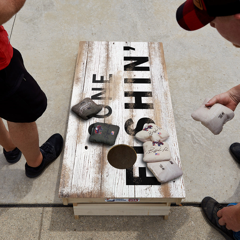 Distressed Wood Gone Fishin Star Cornhole Boards