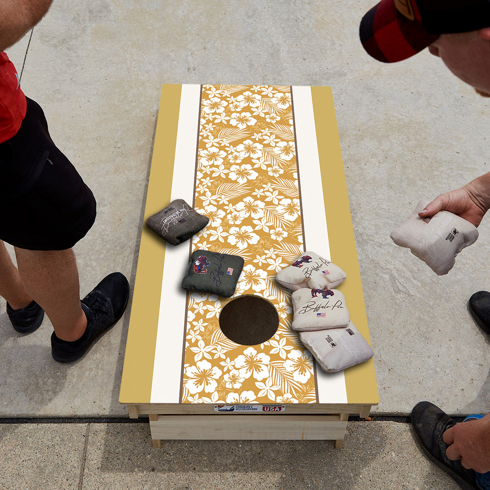 Yellow Hawaiian Hibiscus Star Cornhole Boards
