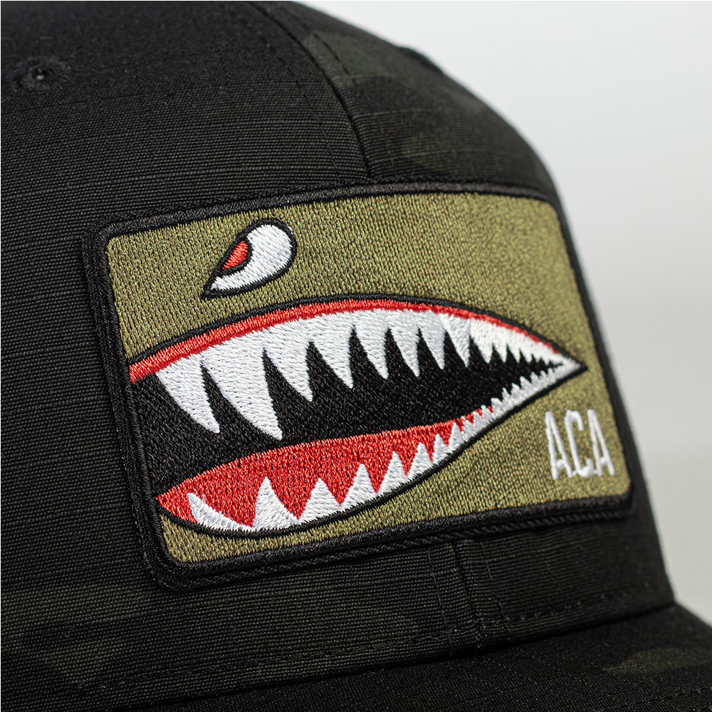 ACA Black Camo Richardson Snapback Trucker Hat with Bomber Patch