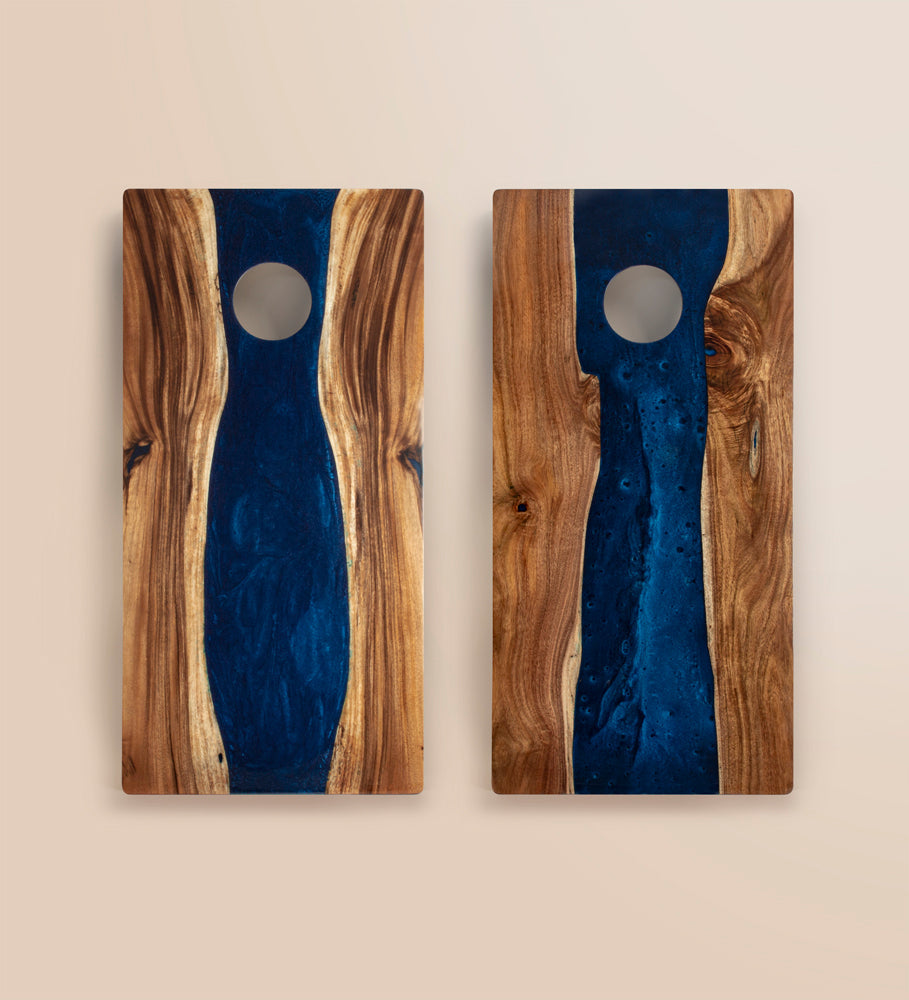 2x4 One of a Kind Blue Pearl Epoxy Resin Live-Edge Wood Cornhole Boards