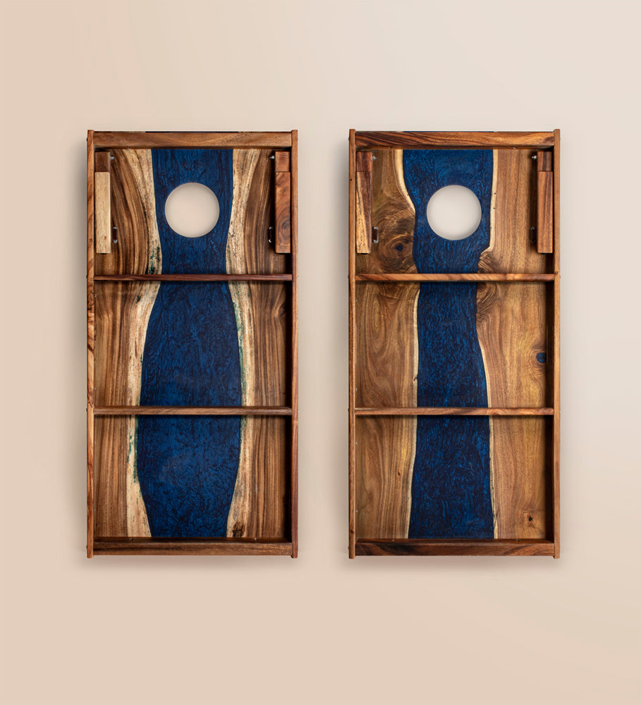 2x4 One of a Kind Blue Pearl Epoxy Resin Live-Edge Wood Cornhole Boards