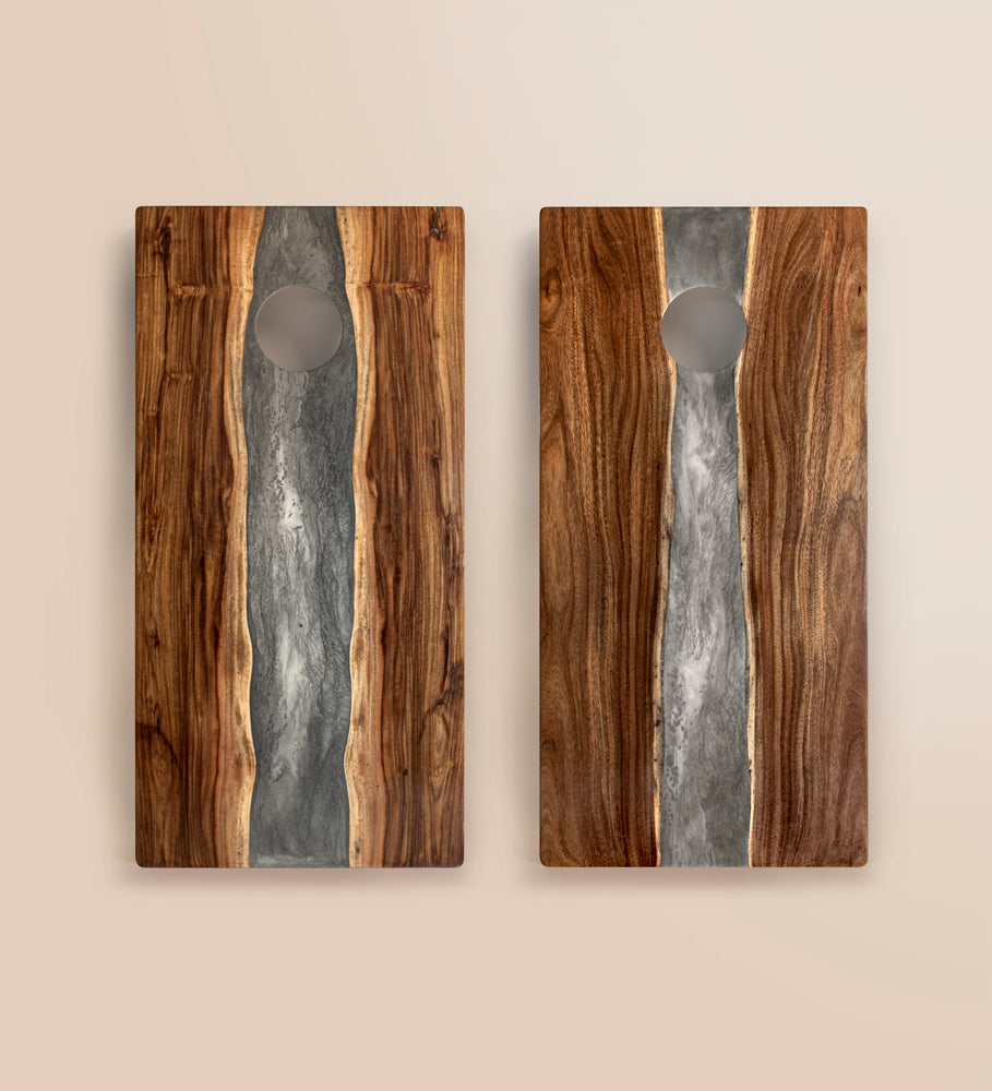 2x4 One of a Kind Gray Stone Epoxy Resin Live-Edge Wood Cornhole Boards