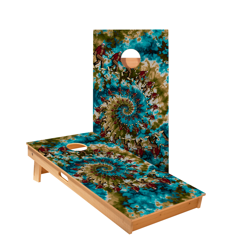 Spiral Tie-Dye Sasquatch Star Cornhole Boards