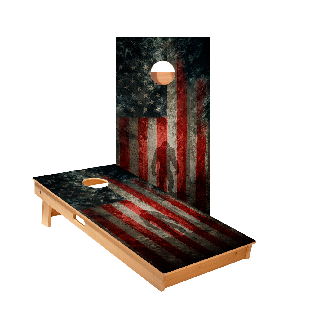 Patriotic USA Flag Sasquatch Star Cornhole Boards