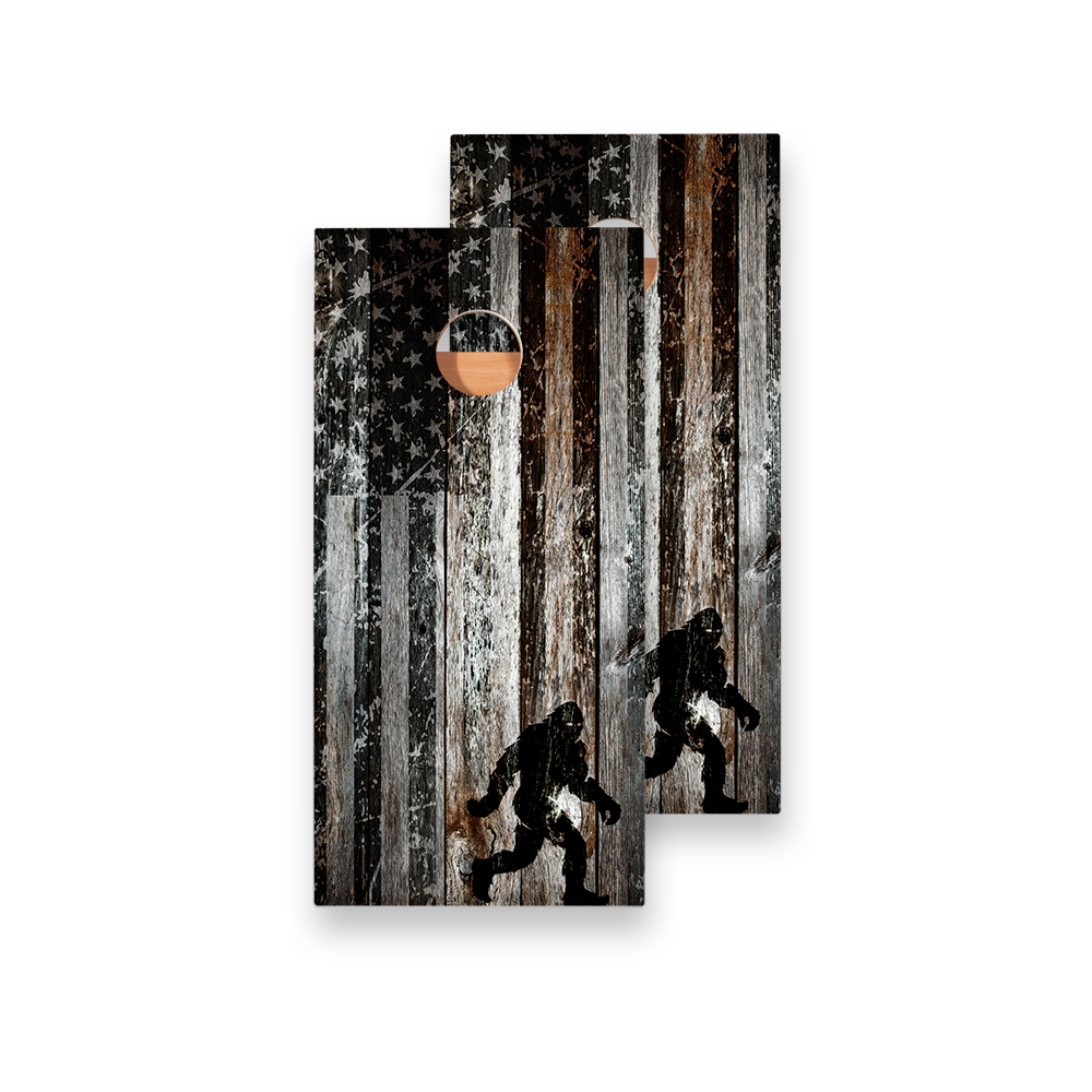 Rustic USA Flag Sasquatch Star Cornhole Boards