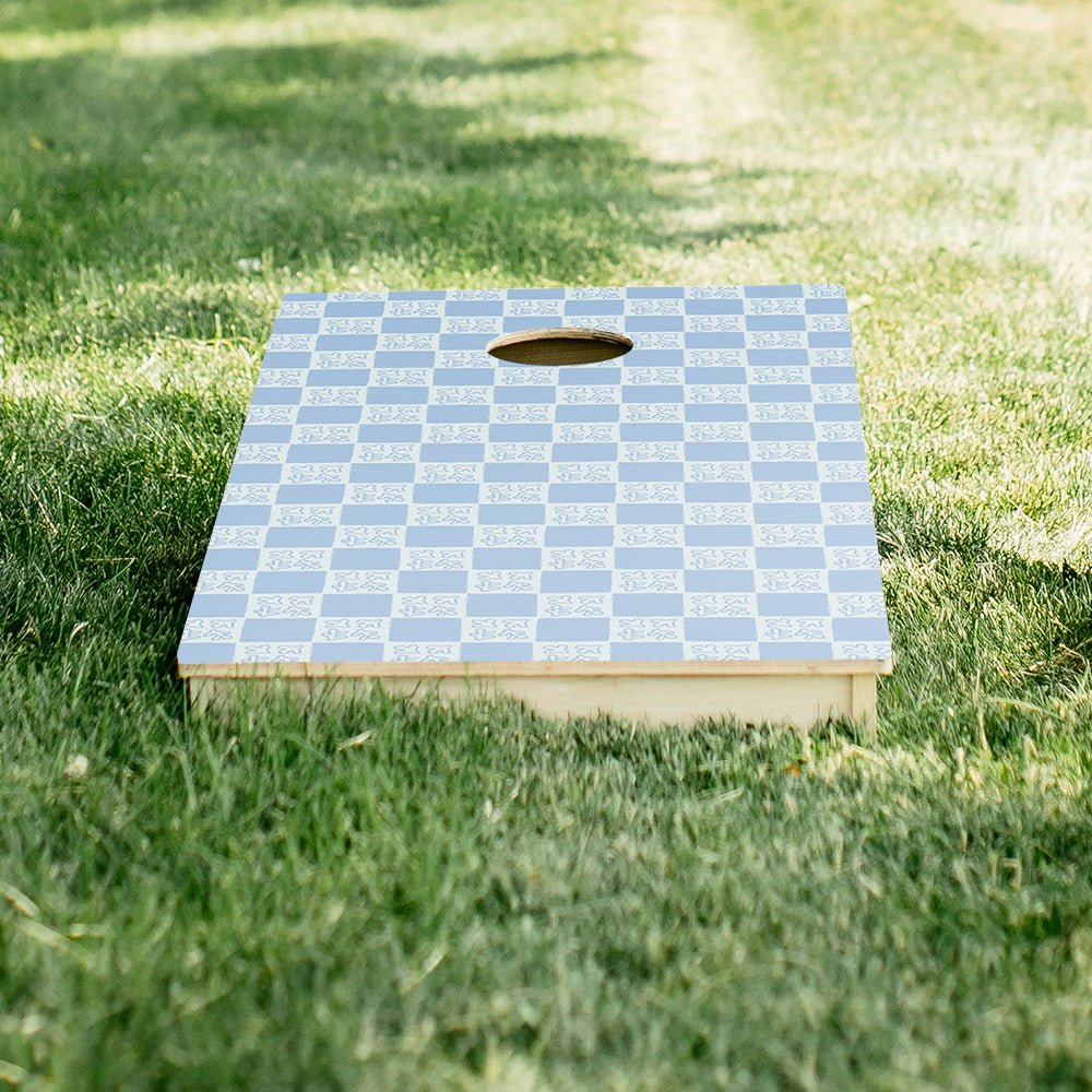 Beachy Blue Grid Star Cornhole Boards - ACA - 000557 | American Cornhole Association
