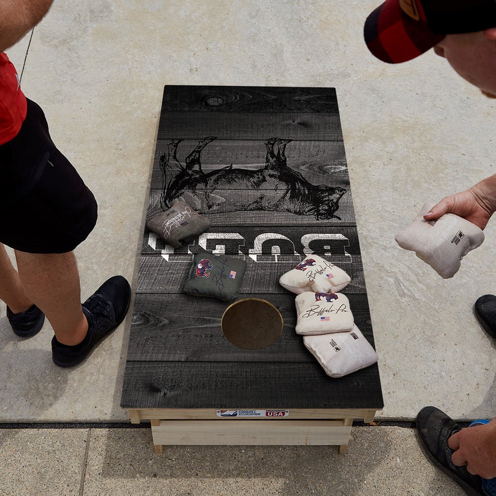 Black Barnwood Bull Star Cornhole Boards - ACA - 000295 | American Cornhole Association