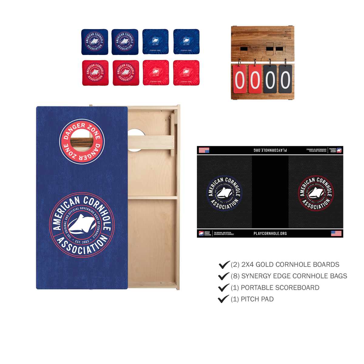 Blue Tournament - Ready 2x4 Cornhole Set -  | American Cornhole Association
