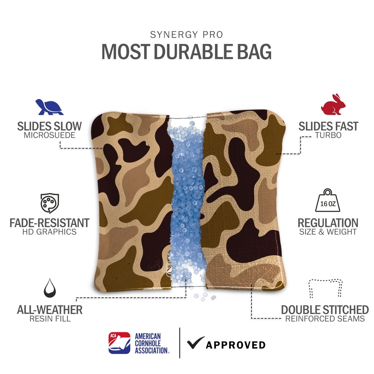 Brown Camo Synergy Pro Cornhole Bags - Brown 106208-380 | American Cornhole Association