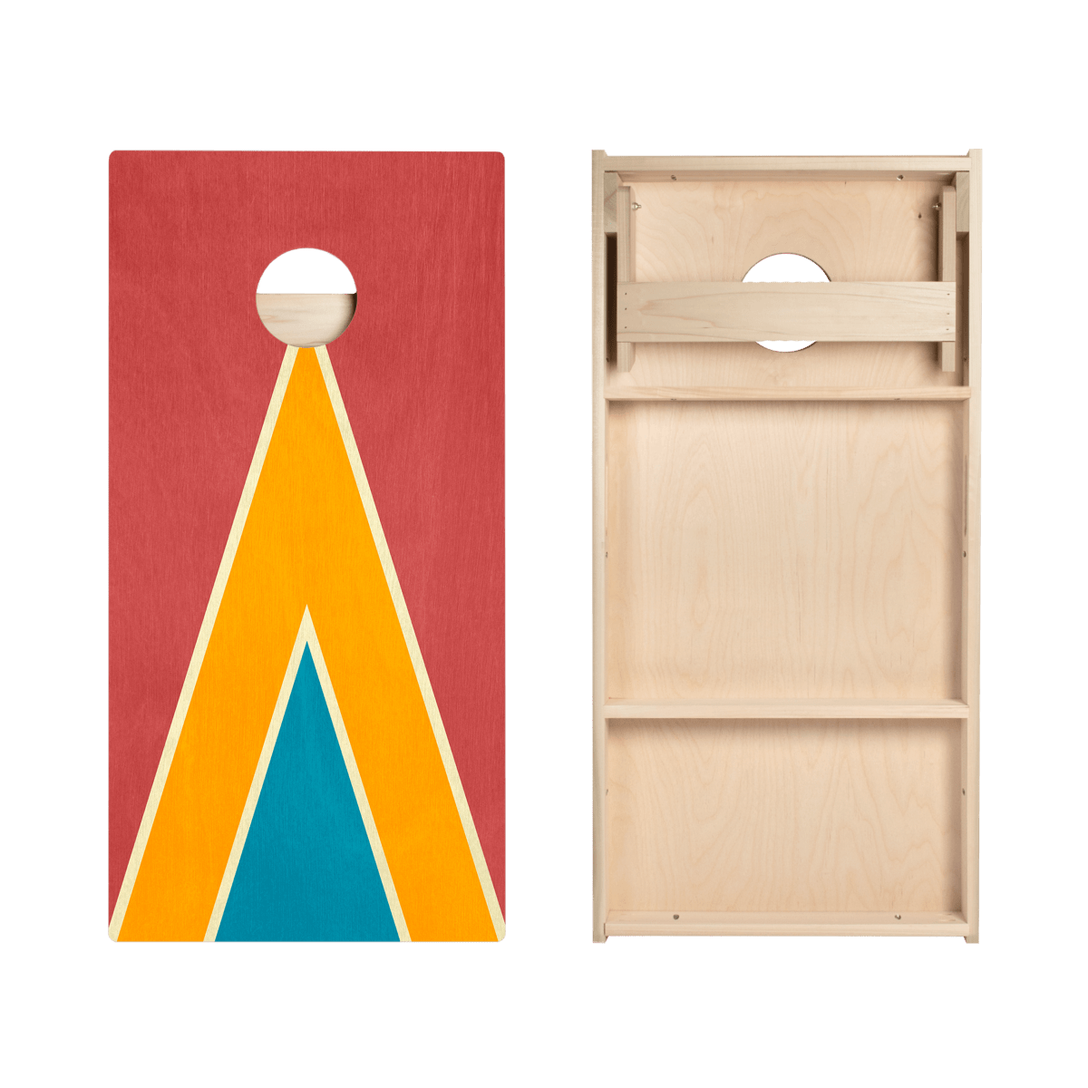 Classic Retro Triangle - Red, Orange, and Blue Star Cornhole Boards - ACA - 000436 | American Cornhole Association