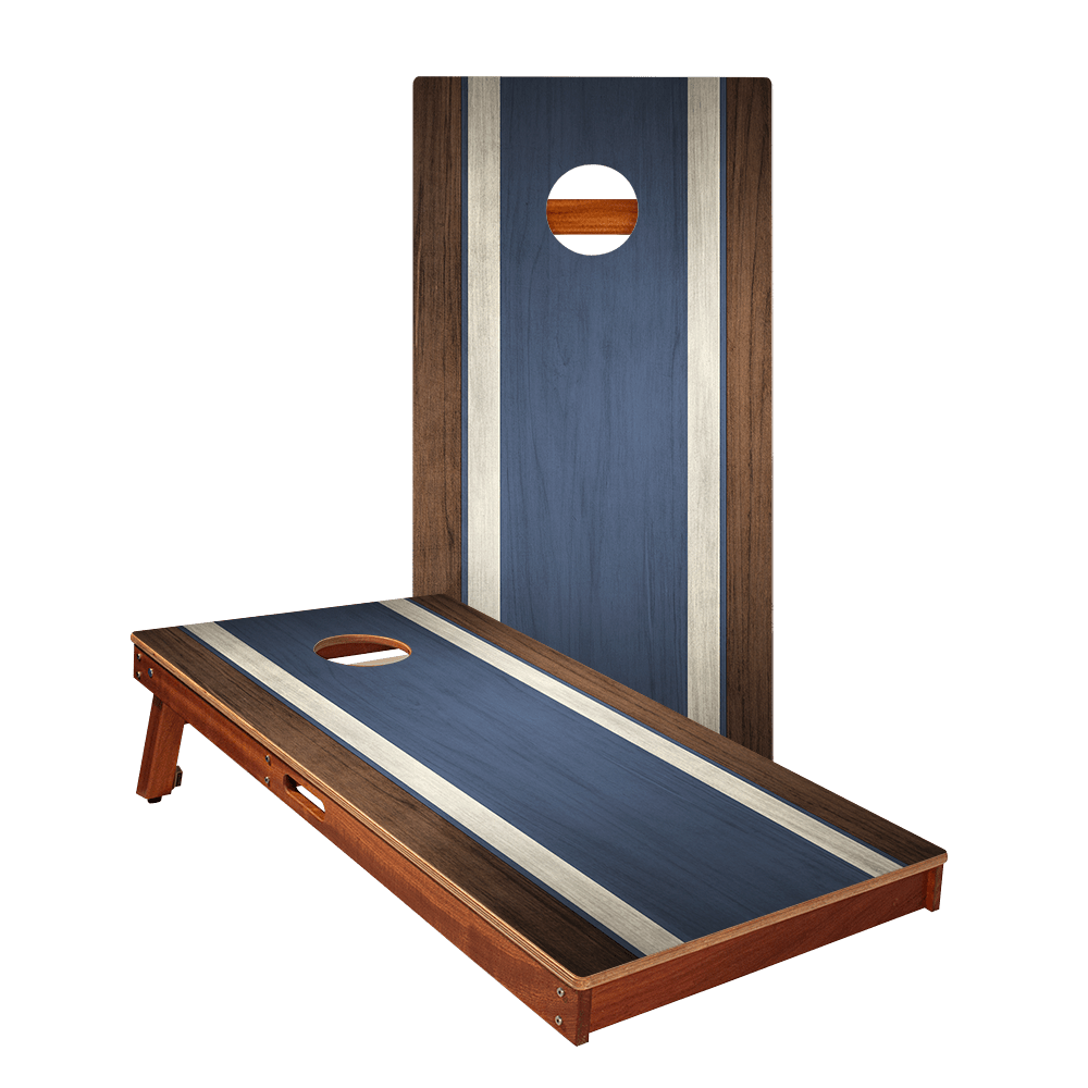 Classic Stripes Dark Wood Blue Silver Series Cornhole Boards - American Cornhole Association