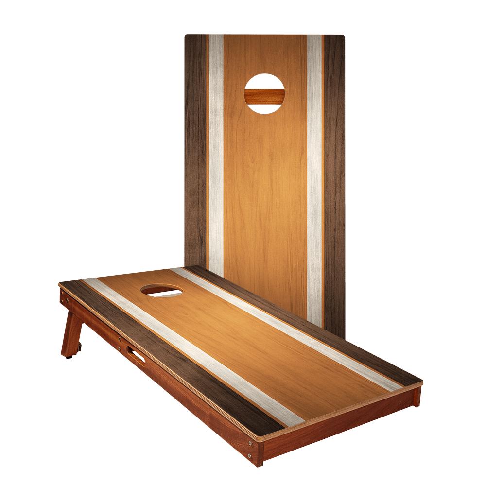 Classic Stripes Dark Wood Orange Silver Series Cornhole Boards - American Cornhole Association