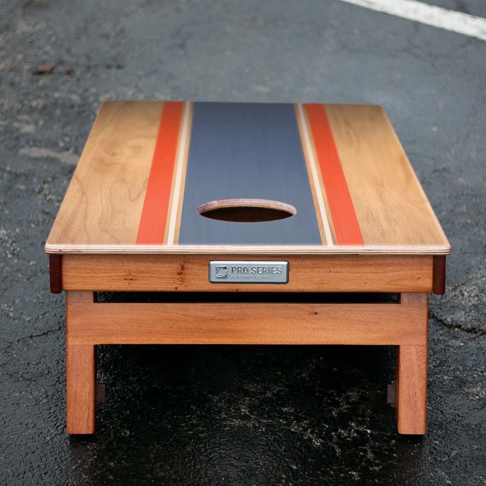 Classic Stripes Natural Wood Blue and Red Silver Series Cornhole Boards - American Cornhole Association