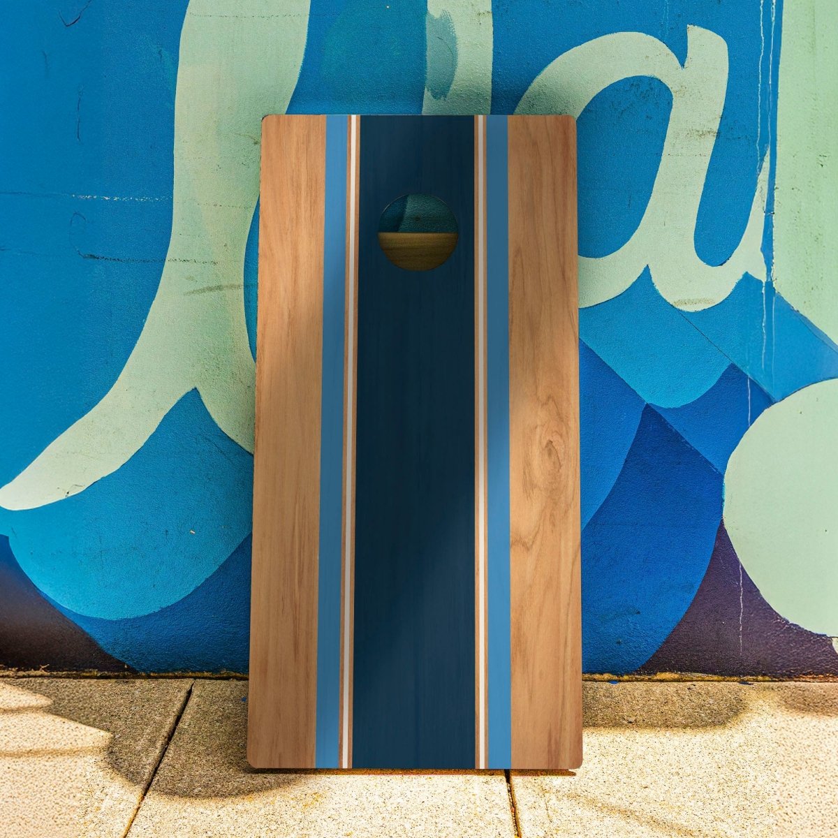 Classic Stripes Natural Wood Blues Backyard 2400 Cornhole Boards - WACA-000422 | American Cornhole Association