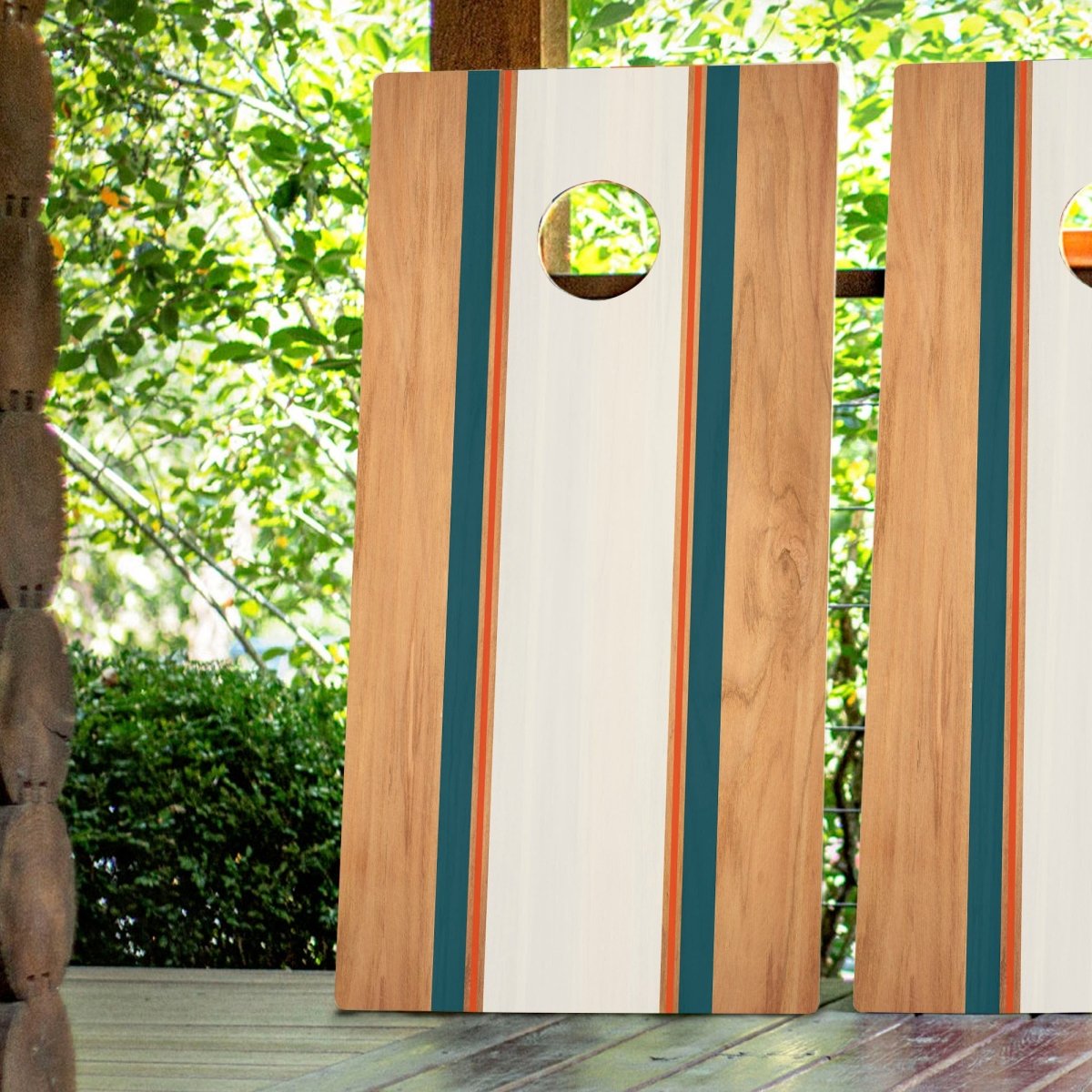 Classic Stripes Teal Orange Backyard 2400 Cornhole Boards - WACA-000463 | American Cornhole Association