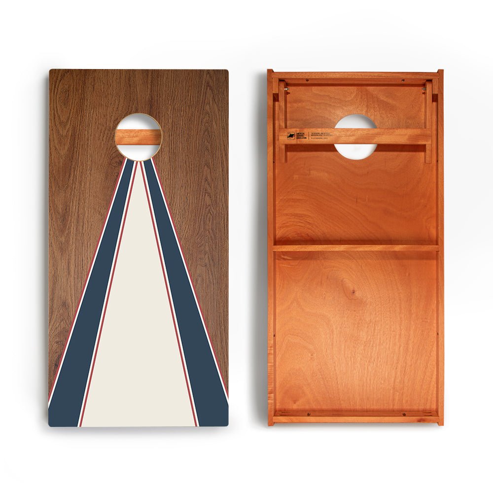 Classic Triangle Blue Mauve and Ivory Stripes Backyard 2400 Cornhole Boards - WACA-000456 | American Cornhole Association