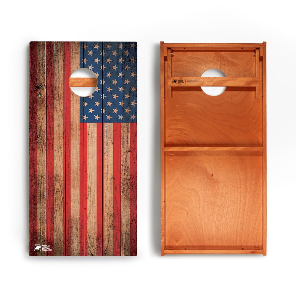 Distressed Wood Flag Backyard 2400 Cornhole Boards - WACA-000414 | American Cornhole Association