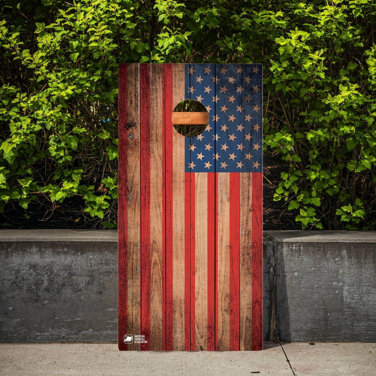 Distressed Wood Flag Backyard 2400 Cornhole Boards - WACA-000414 | American Cornhole Association