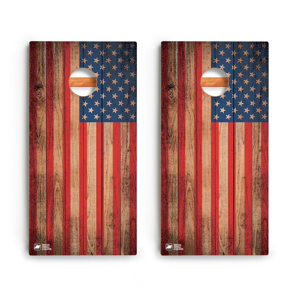 Distressed Wood Flag Backyard 2400 Cornhole Boards - WACA-000414 | American Cornhole Association
