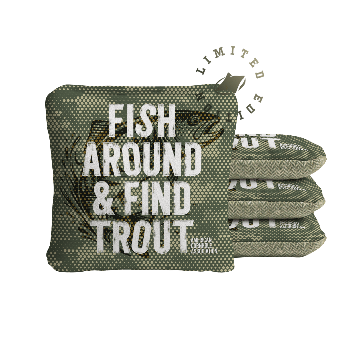 Fish Around Find Trout Limited Edition Synergy Soft Cornhole Bags | 05.26 DROP - 107041-132 | American Cornhole Association