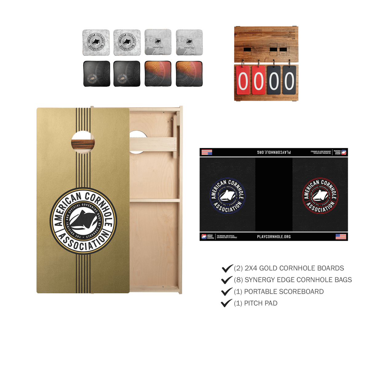 Gold Tournament - Ready 2x4 Cornhole Set -  | American Cornhole Association