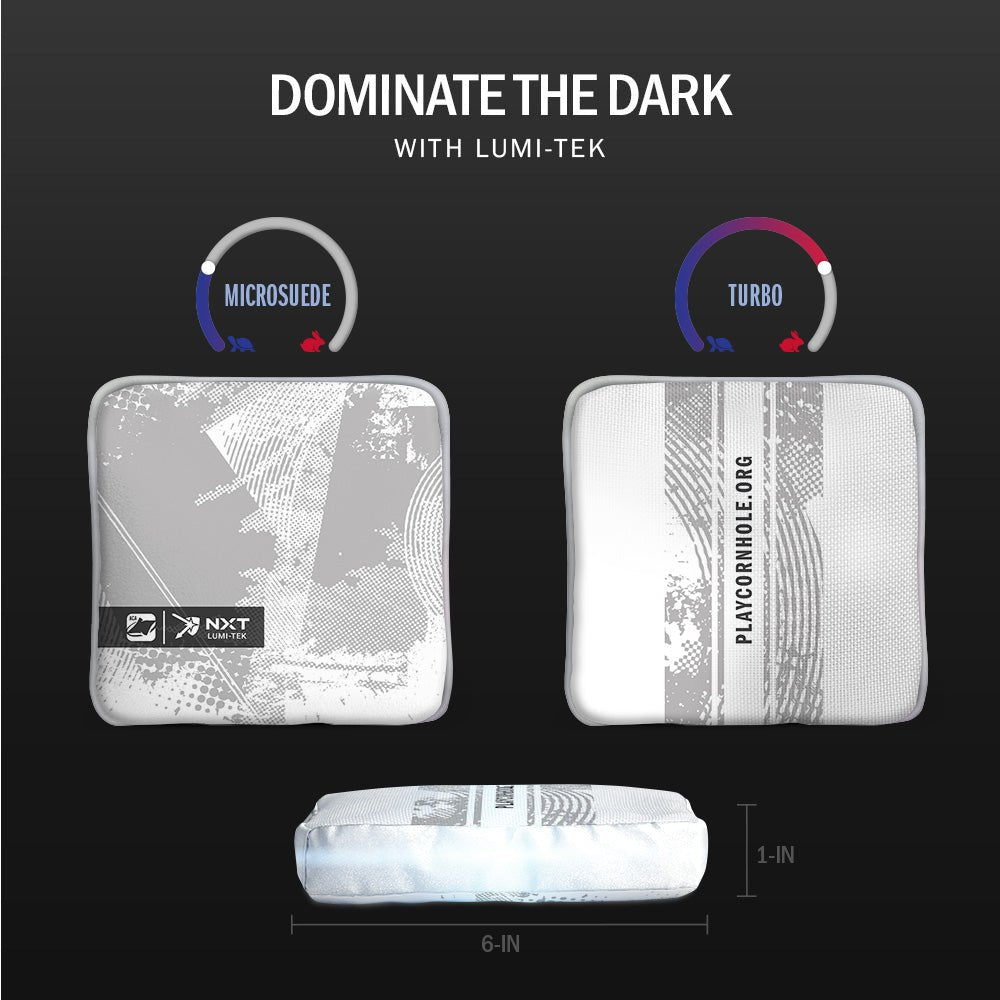 Grunge White NXT Lumi - Tek Cornhole Bags, - American Cornhole Association