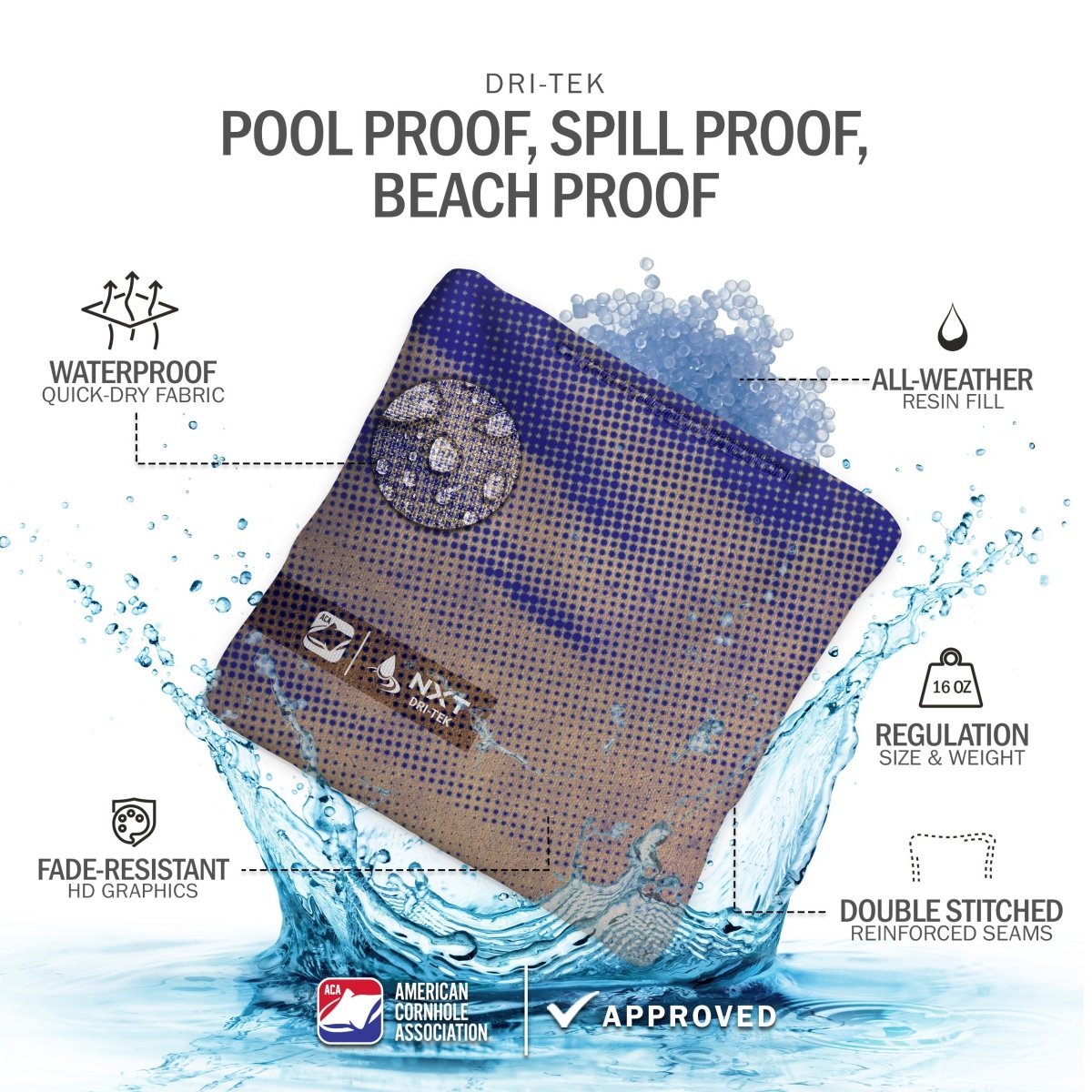 Halftone Horizon Blue NXT Dri - Tek Cornhole Bags, - American Cornhole Association