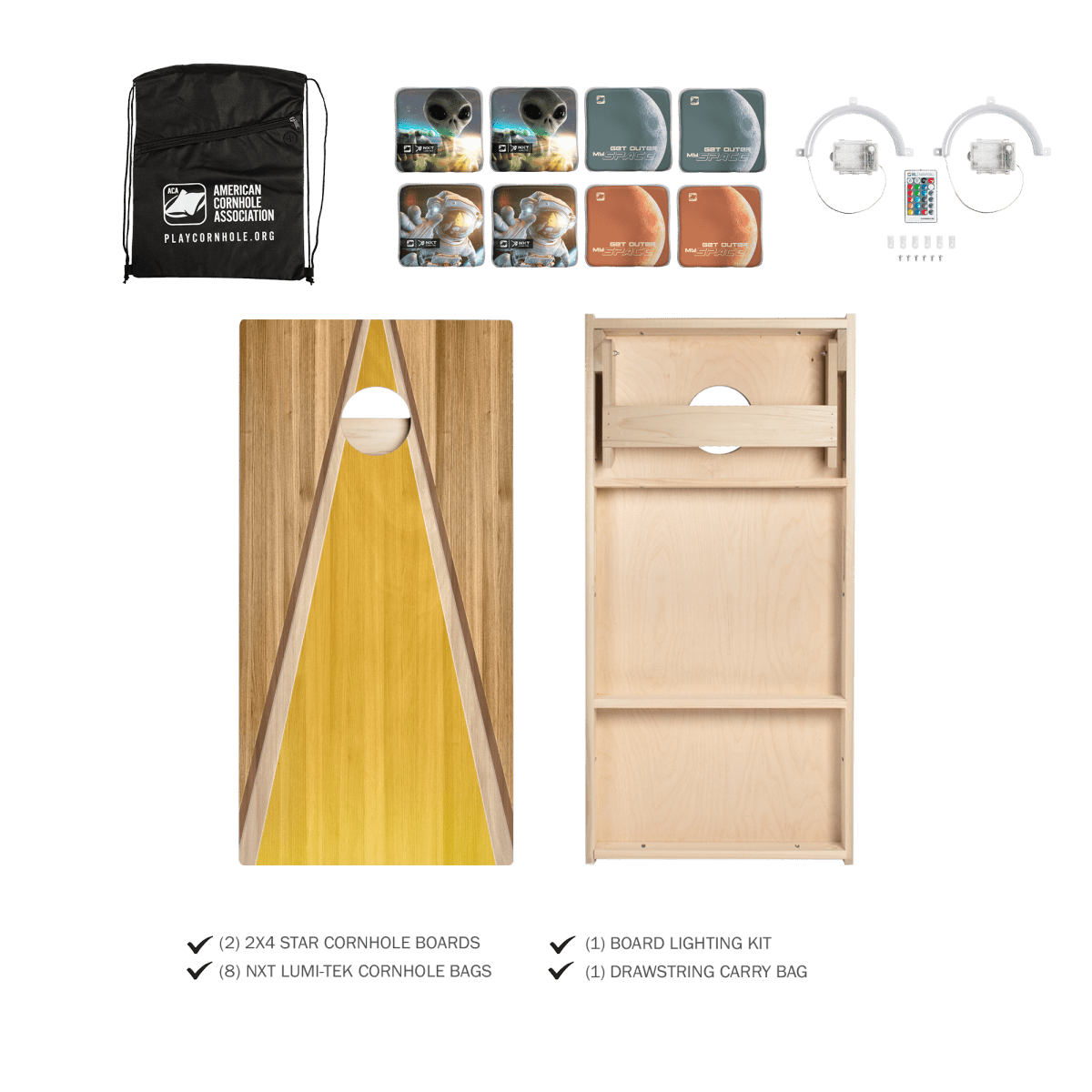 Into Space After Dark 2x4 Cornhole Set with Lights & Reflective Bags -  | American Cornhole Association