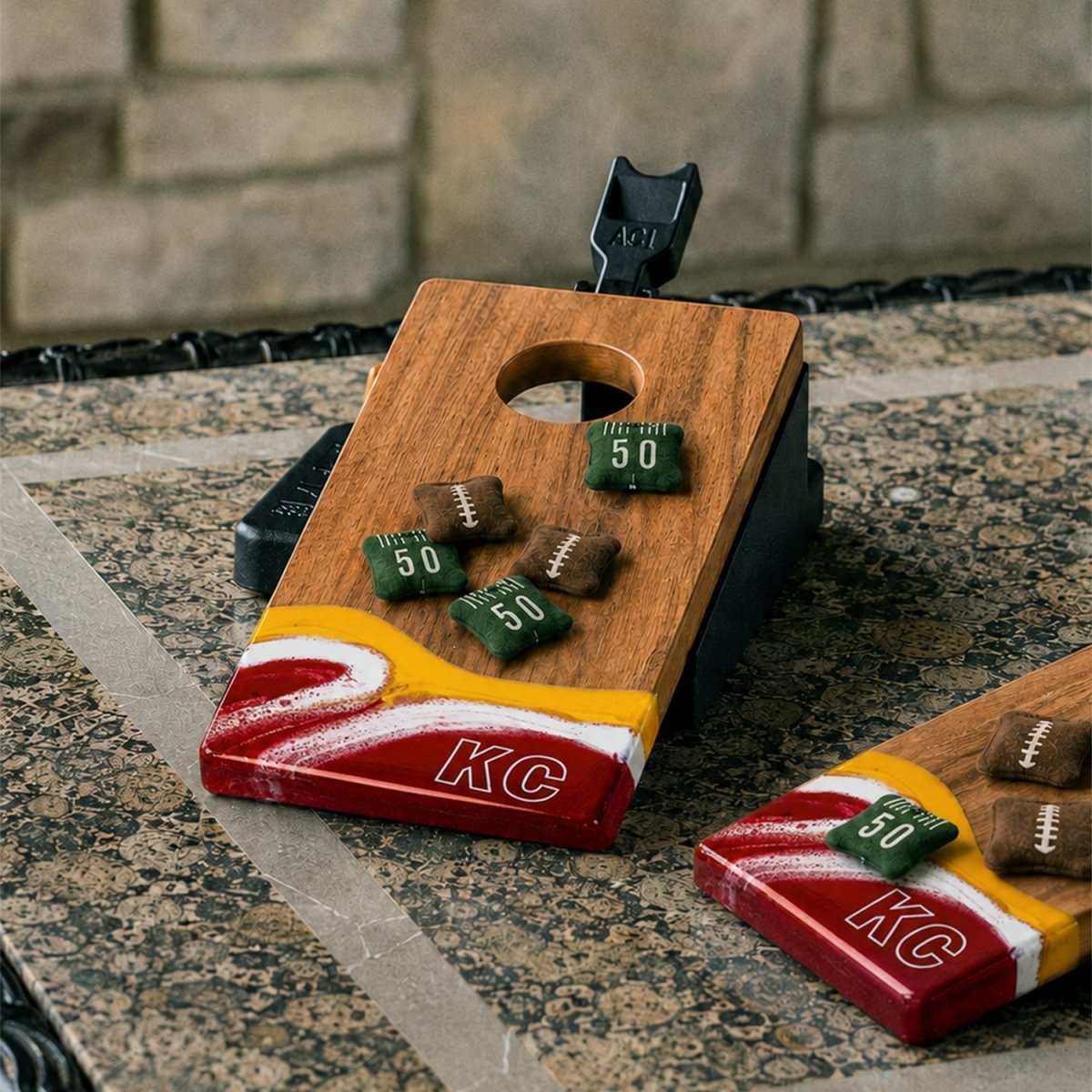 Mini Tabletop Resin Cornhole Set | Gameday Collection - Kansas City EGDC-02 | American Cornhole Association