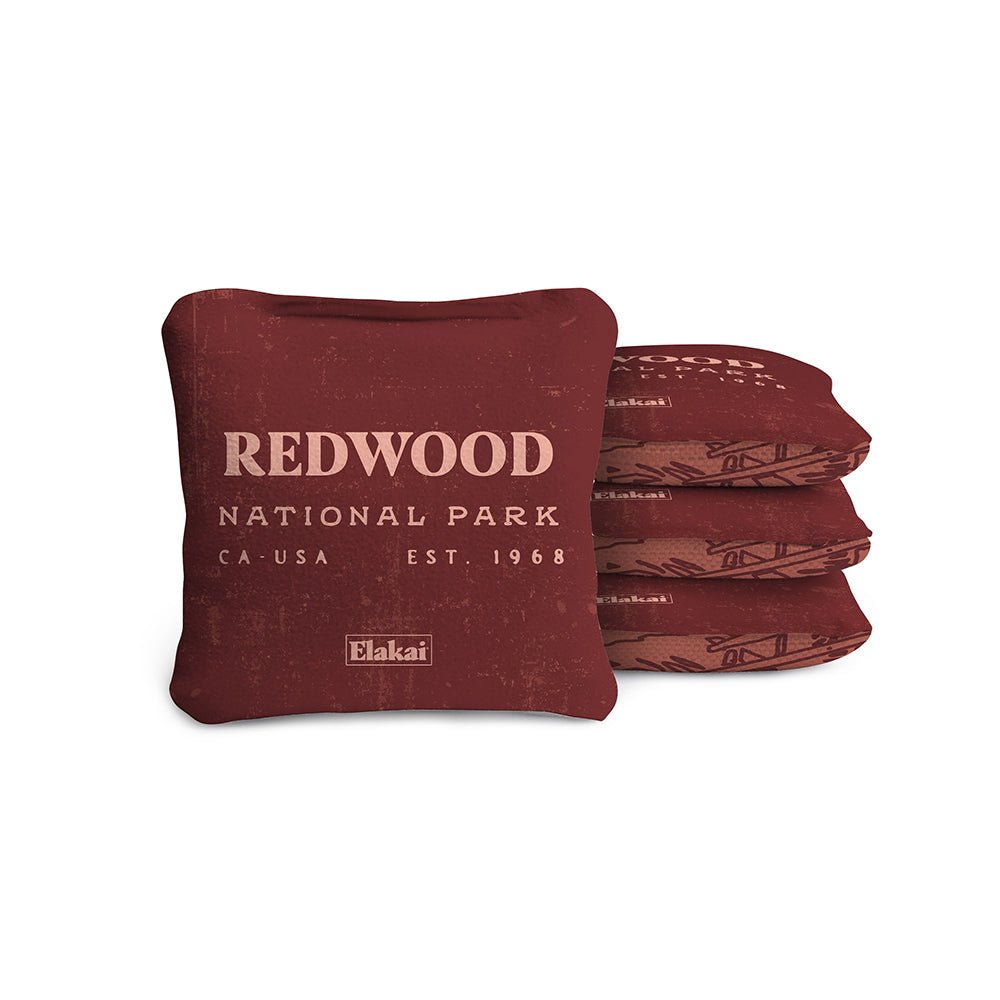 National Parks Redwoods Travel - Size Cornhole Bags, Burgundy - American Cornhole Association