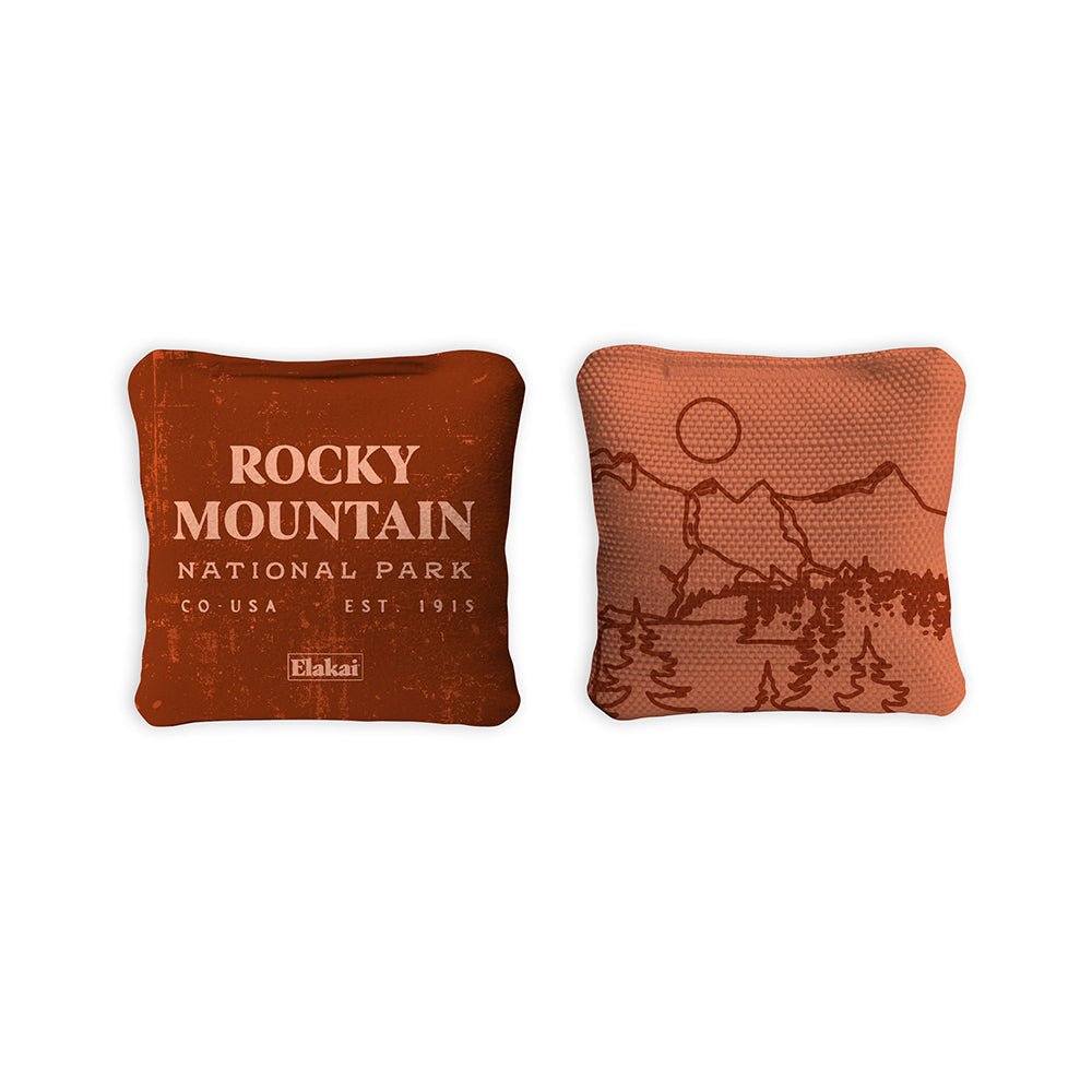 National Parks Rocky Mountain Travel - Size Cornhole Bags, Burnt Orange - American Cornhole Association