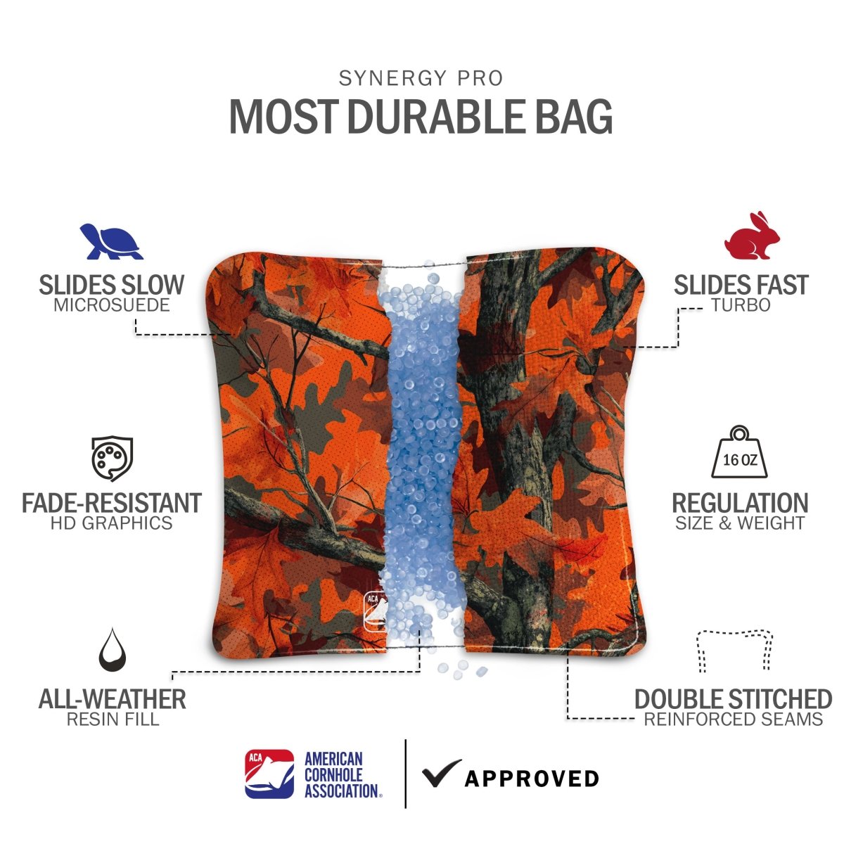 Orange Camo Synergy Pro Cornhole Bags - Orange 106208-381 | American Cornhole Association
