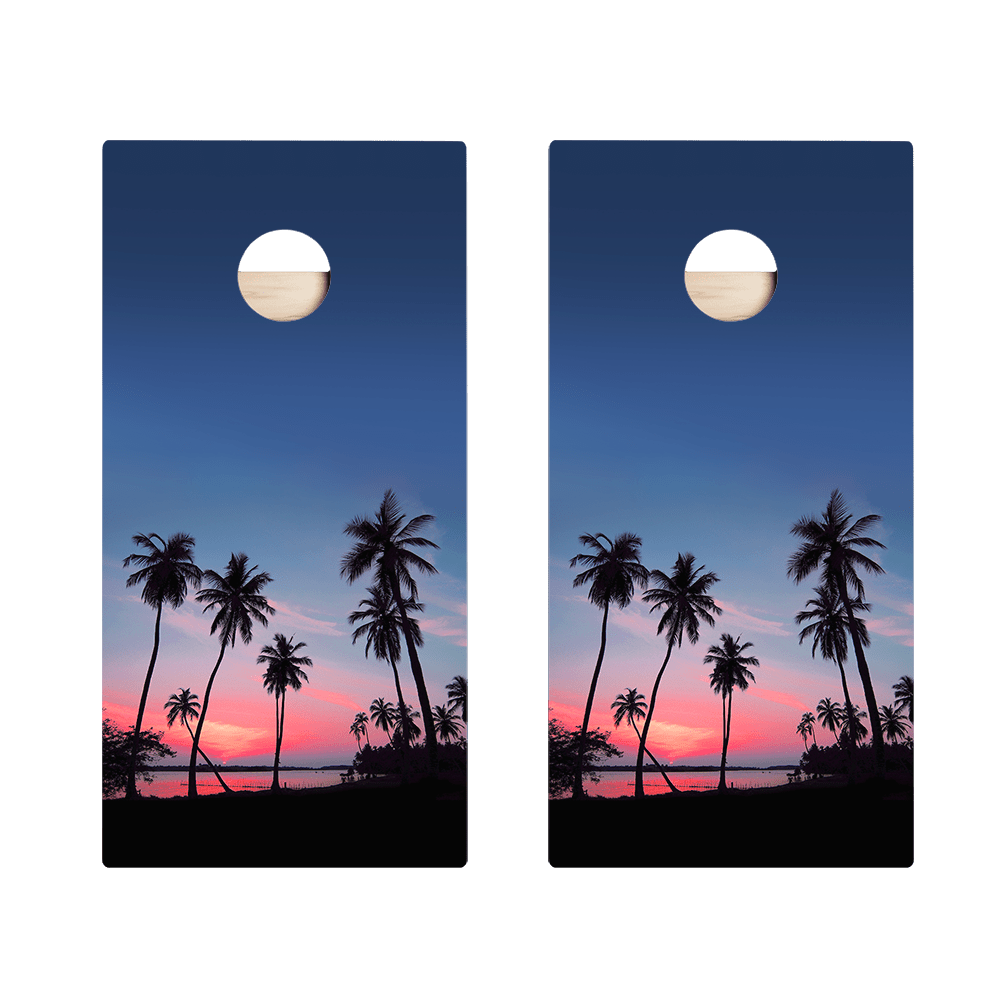 Palm Tree Sunset Star Cornhole Boards - ACA - 000042 | American Cornhole Association