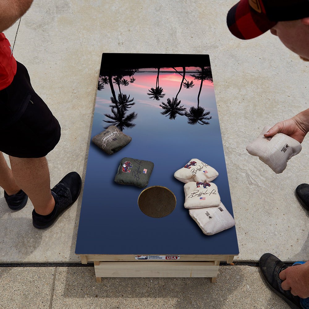 Palm Tree Sunset Star Cornhole Boards - ACA - 000042 | American Cornhole Association