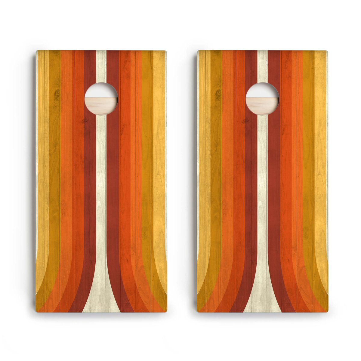 Retro Orange Curved Stripes Star Cornhole Boards - ACA - 000300 | American Cornhole Association
